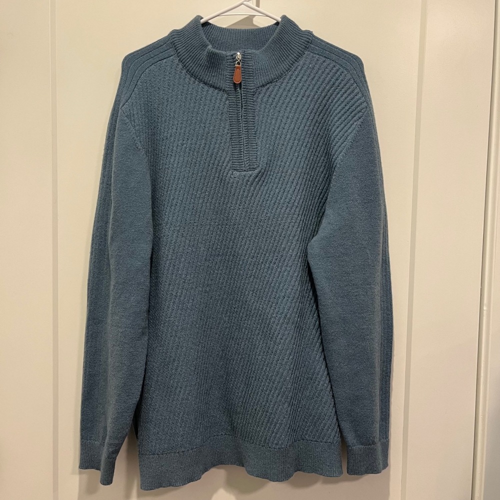 PJ Paul Jones Mens 2XL Blue Quarter Zip Pullover Ribbed Knit Mock Neck Sweater